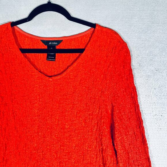 Ali Miles Top Womens L Orange 3/4 Sleeve Blouse Art Artsy Colorful Buttons - Picture 3 of 11